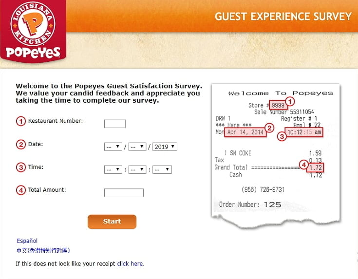 Popeyes guest experience survey
